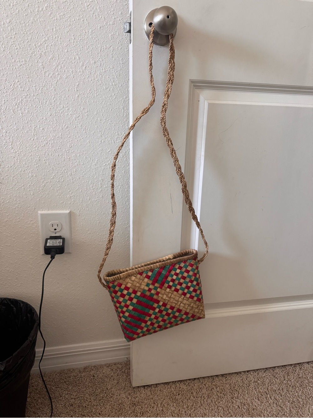 Woven red and green  Straw Crossbody Bag